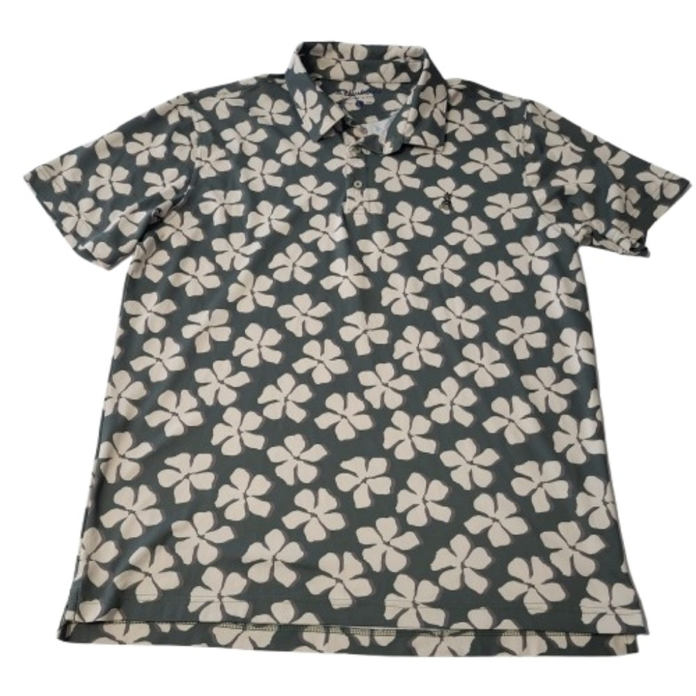 Chubbies Daisy Chain Range Polo Short Sleeve Floral Green Tropical Collar Mens L